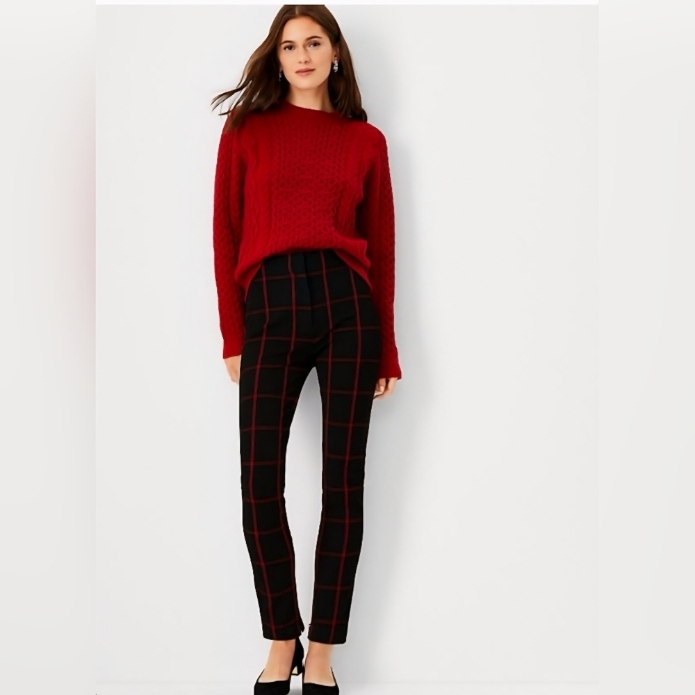 Ann Taylor Women's Black and Red Plaid Pants Sz 8. Office Business Career